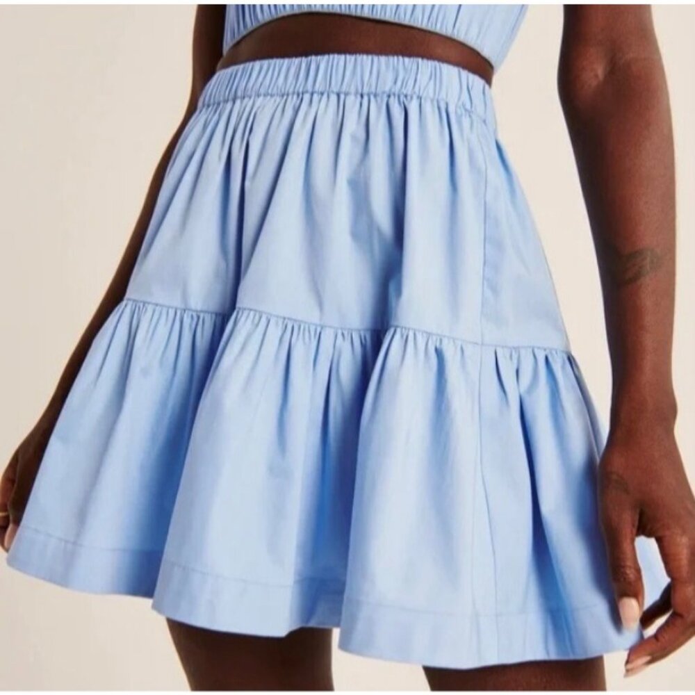 Poplin Volume Highrise Blue Mini Skirt Abercrombie XS